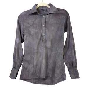 Vintage Valentino Boutique Top Womens S Purple Tie Dye 70s Poet Missing Button